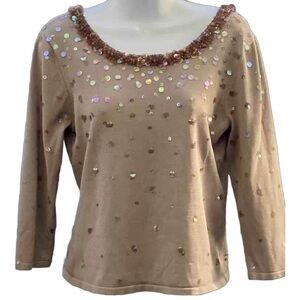 Spring Sale🌼 Talbots silk blend sequin covered gold tunic top party sweater